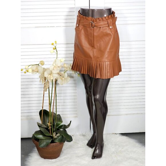 NWT Fame/Ekim 31 Women's Brown Faux Leather Ruffle Skirt with Belt Size M 1837 - Picture 4 of 11